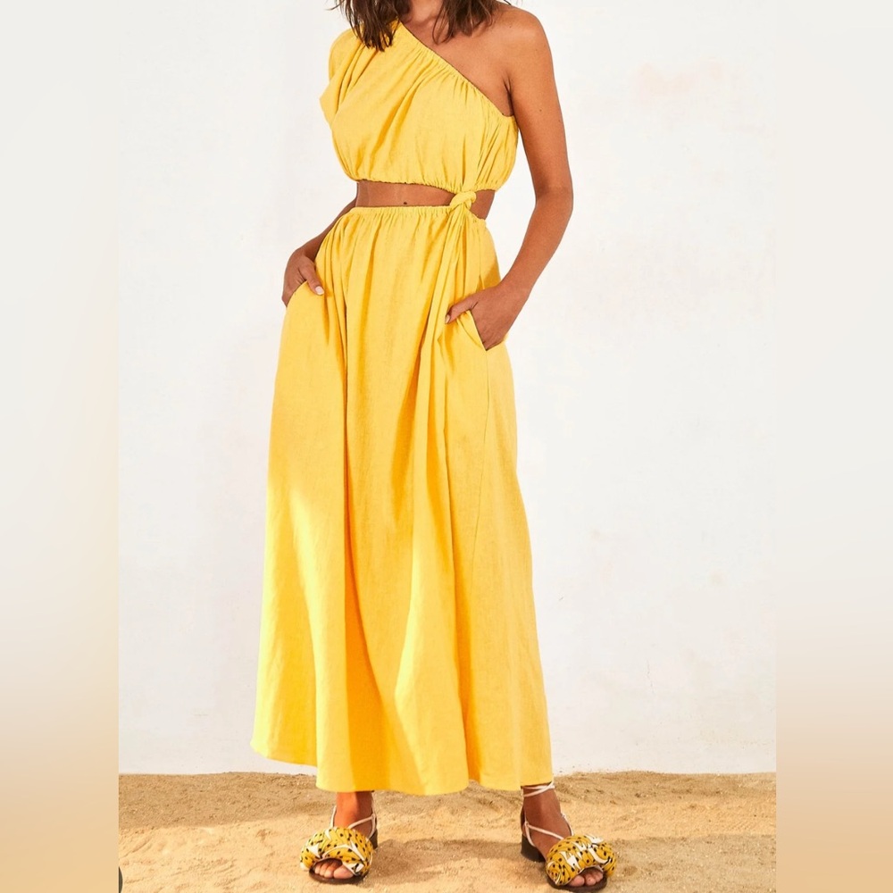 Farm Rio Yellow Open Waist Midi Dress